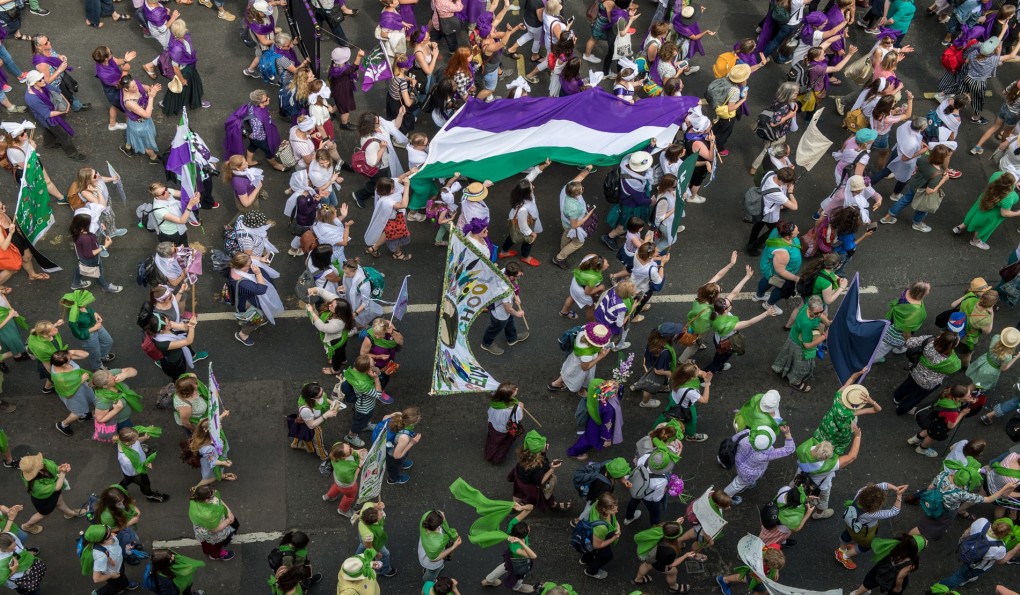 Women take part in the Processions living artwork in the UK
